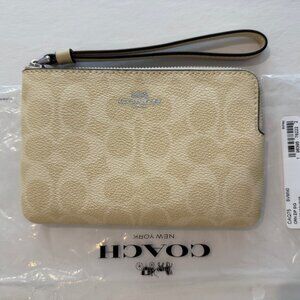 Coach Corner Zip Wristlet in Signature Coated Canvas Silver/Hay Yellow